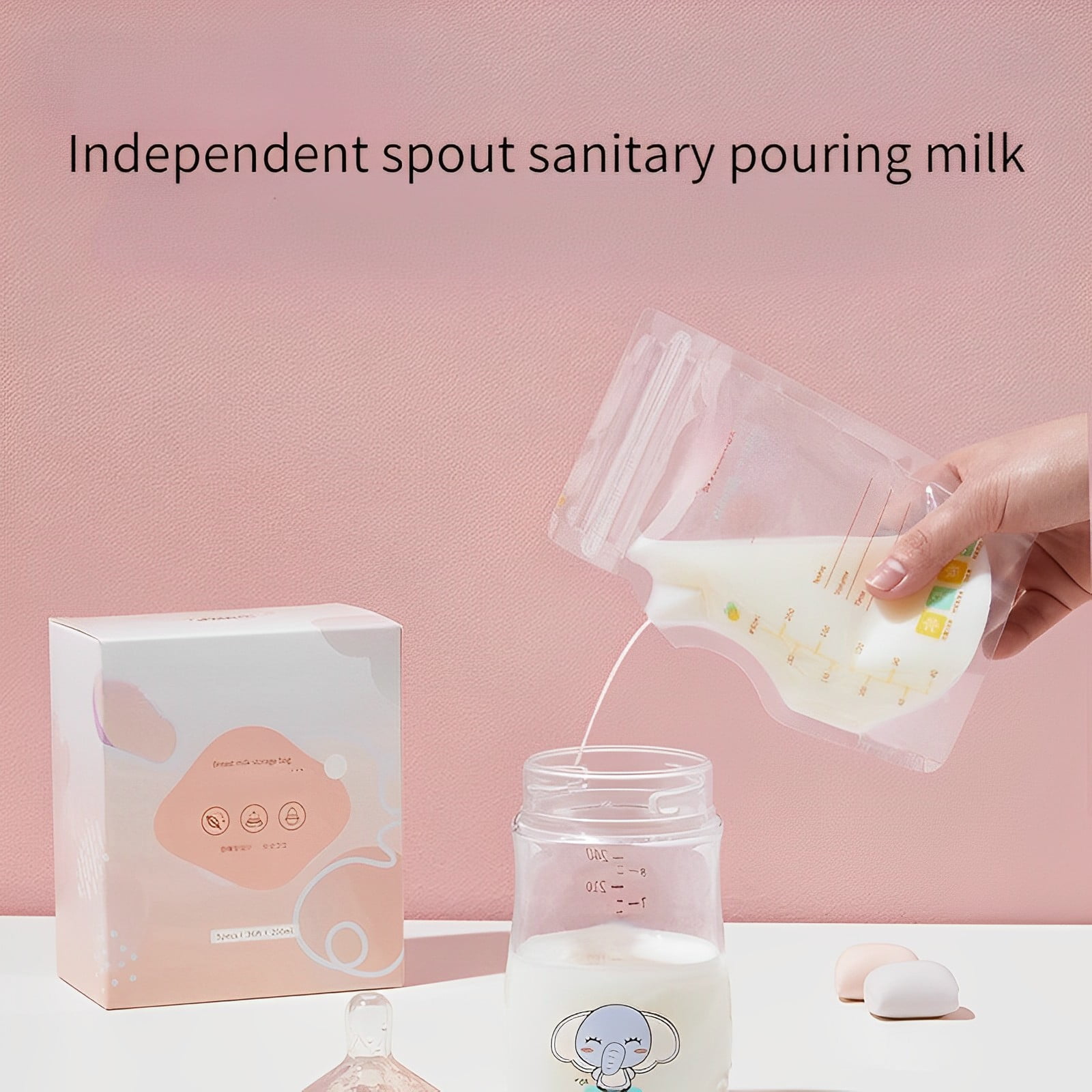 Jug spout model breast milk storage bags, disposable for babies, 200 ml self-supporting non-leaking frozen milk storage bags, a box of 36