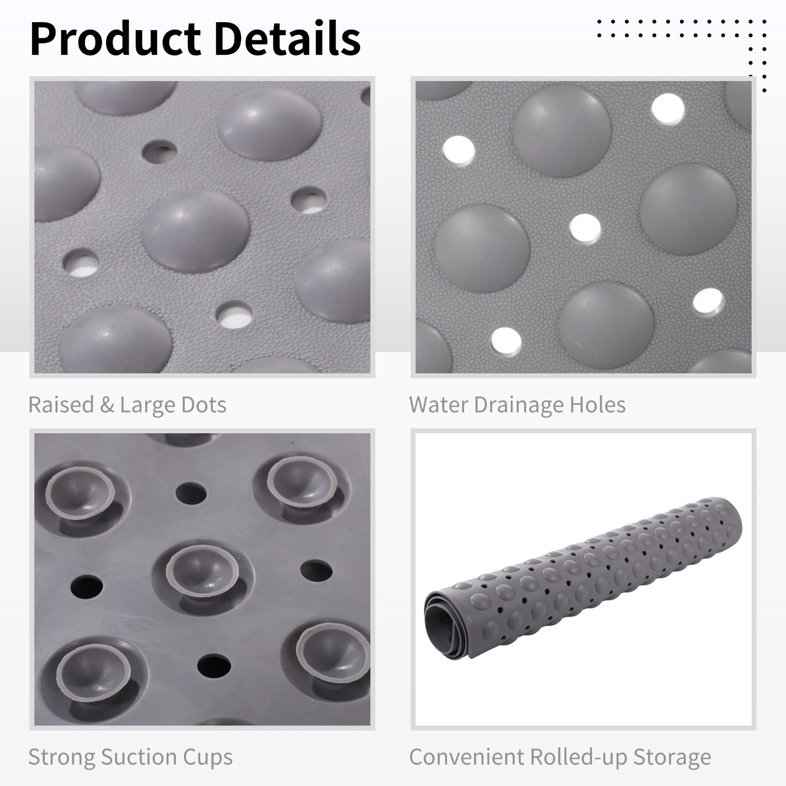 Extra Large Non-Slip Shower Mat – 35.4" x 23.6" TPE Bath Mat with Drain Holes & Suction Cups, Anti-Slip Safety Mat for Walk-In Showers, Elderly, Pregnant Women & Kids, Quick-Drying Design