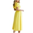thumbnail image 5 of Efsteb Women's Puff Sleeve Dresses Summer Short Sleeve V Neck Vintage Pleated Elegant Dress High Waisted Wedding Guests Midi Dresses （Yellow，S）, 5 of 5