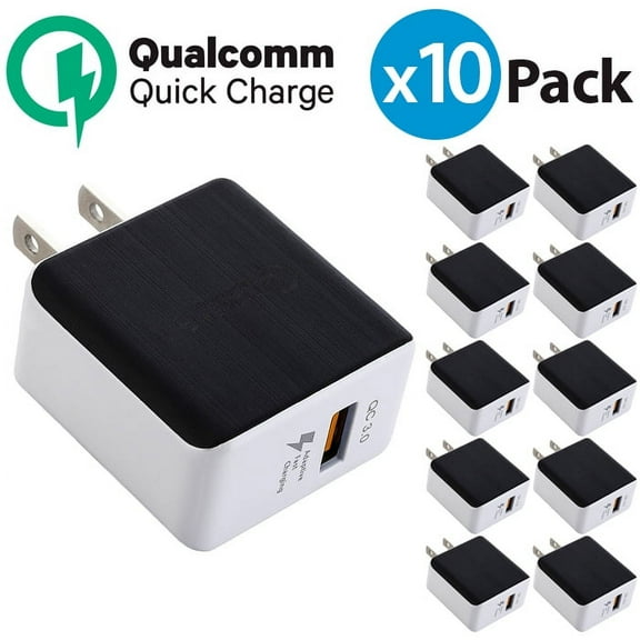 10-Pack FREEDOMTECH 3.0 Quick Charge Certified 18W Fast Rapid USB Wall Charger Adapter For Apple iPhone X iPhone 8 Plus Samsung Galaxy S8 S9  Plus Note 9 Note 8 Galaxy S7 Edge LG G7 Google Pixel 2 XL