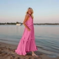 thumbnail image 6 of 2025 Summer Trendy Casual Dresses For Women Built In Bra Dresses Loose Vacation Dress Flowy Zipper Up V Neck Maxi Dresses Pink S, 6 of 7