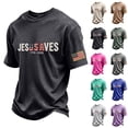 thumbnail image 4 of Zimjoy 250 Anniversary USA Men's T Shirts Jesus Saves USA American Flag Patriotic Christian 4th July T-Shirt Green 3XL, 4 of 4