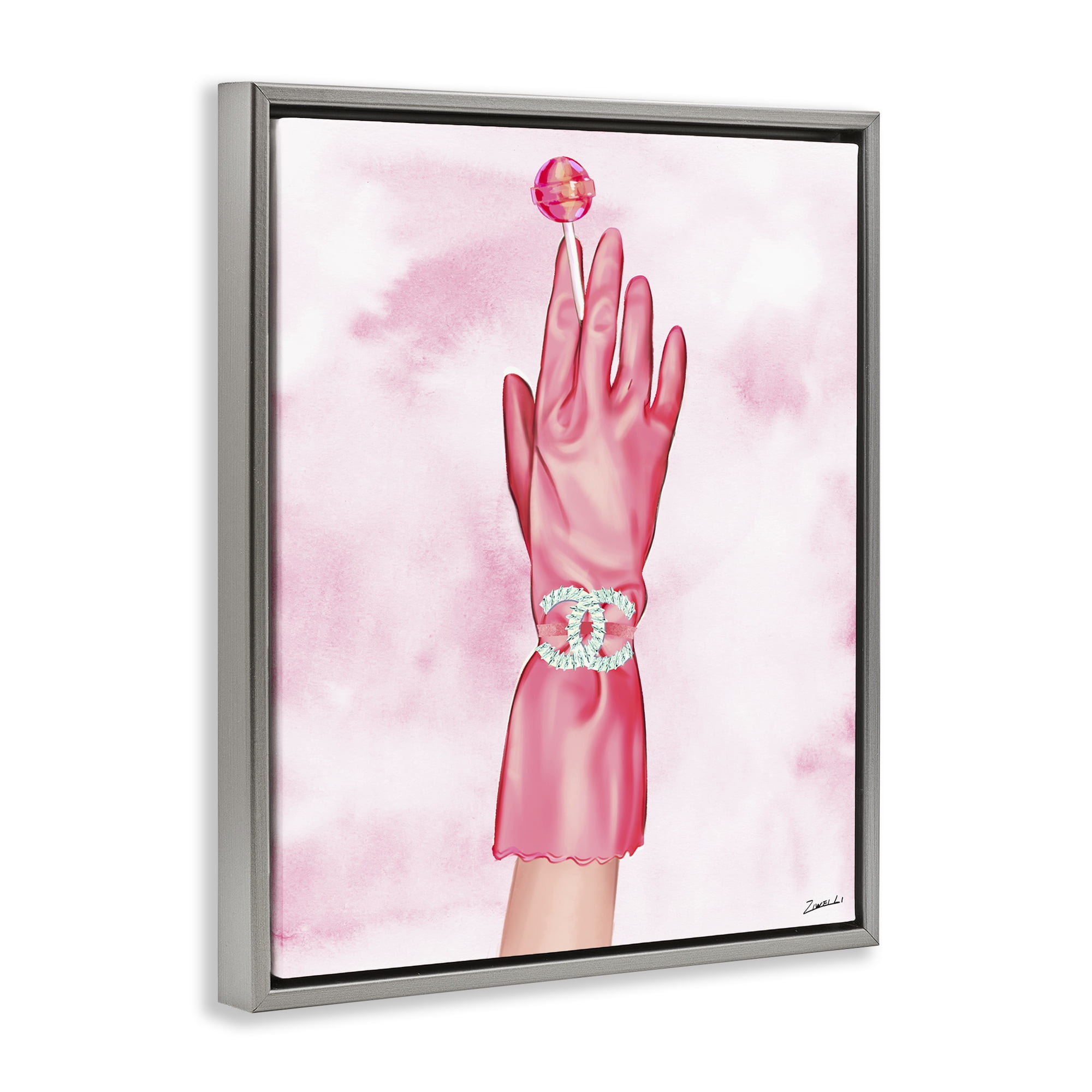 Stupell Industries Pink Glamorous Glove Fashion Painting Gray Floater Framed Canvas Art Print Wall Art, 17 x 21
