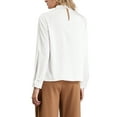 thumbnail image 3 of INSPIRE CHIC Women's Mock Neck Satin Top Long Sleeve Pleated Front Work Office Blouse S White, 3 of 5