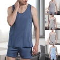 thumbnail image 6 of Men Cotton Pajamas Set Sleeveless Vest Shorts Sleepwear Loungewear Nightwear, 6 of 11