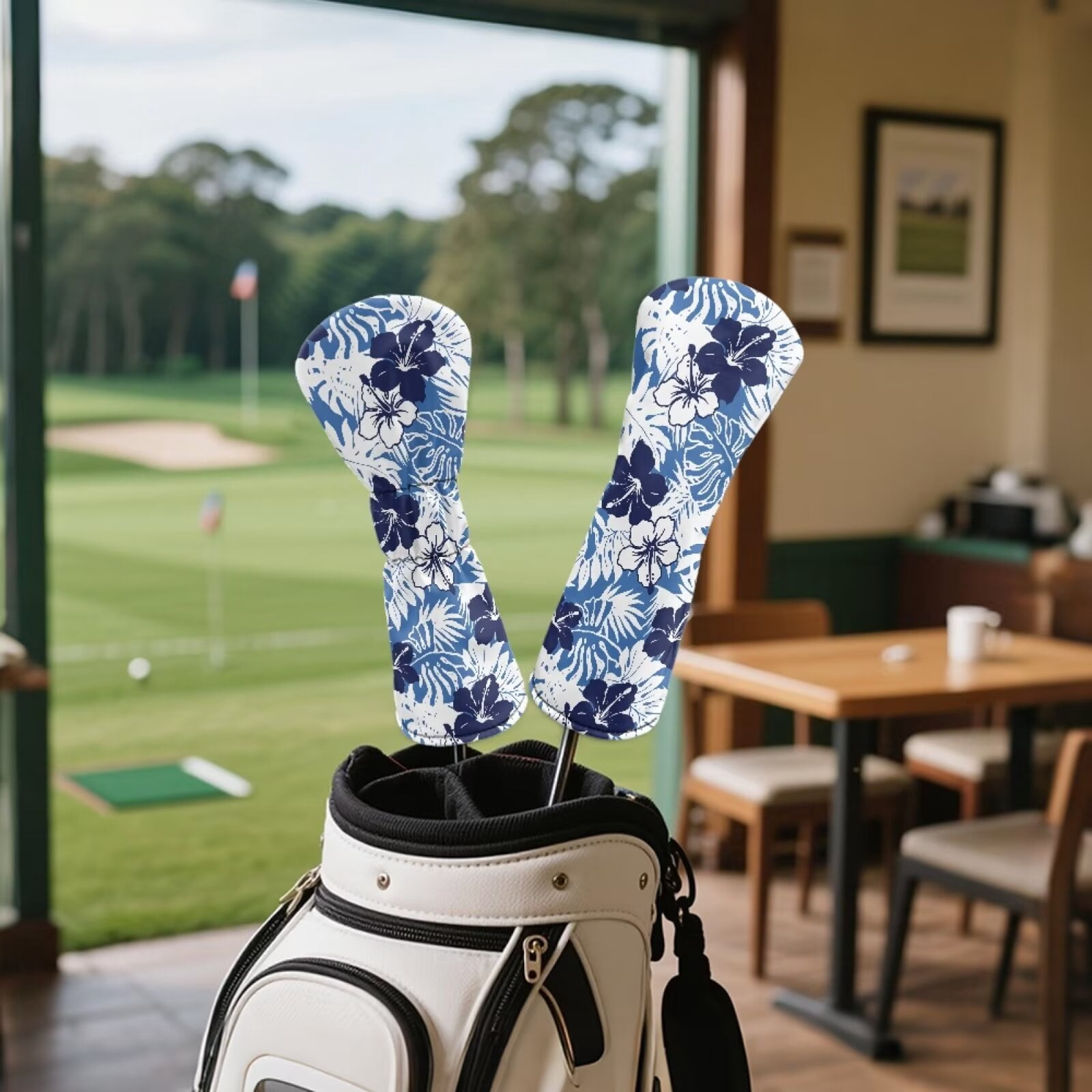 Uorisanigo Golf Club Head Covers, Waterproof Blue Hibiscus Flowers Golf Driver Fairway Wood Hybrid Headcover Head Cover Set of 3, Golfer Gift Accessory for Women Men, Stain-Resistant