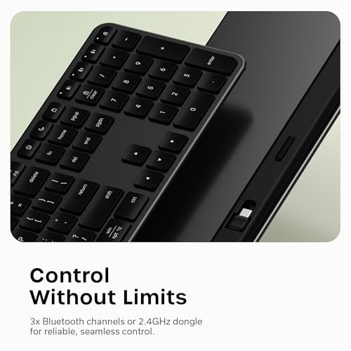 Satechi Slim EX3 Wireless Keyboard, Full-Size Keyboard w/Numpad, Multi-Device Bluetooth, 2.4GHz Connection for macOS, Windows, Android, Instant OS Key Remap,USB-C Rechargeable Battery, Space Black