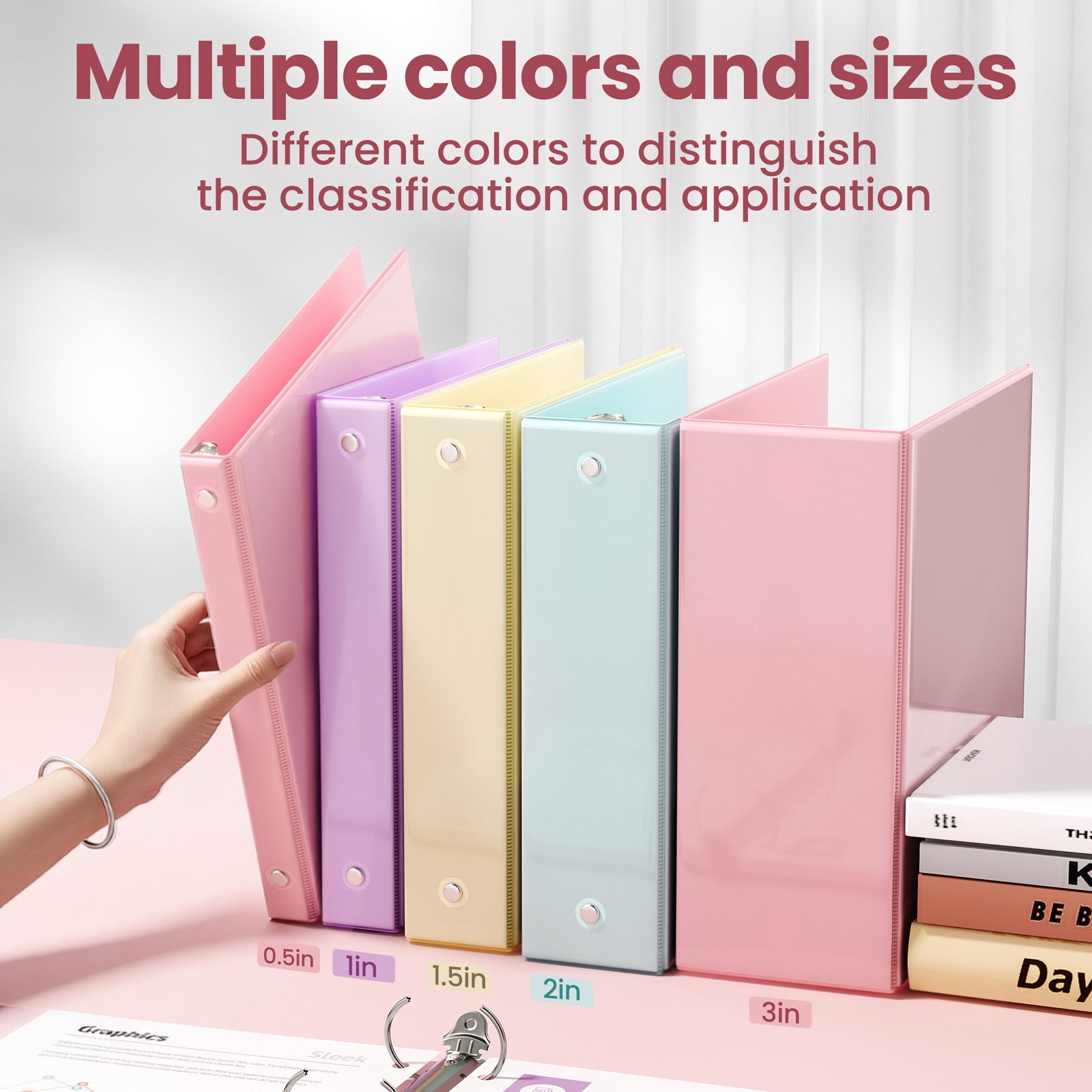 SUNEE 1.5 Inch Binders 3 Ring 6 Pack, Clear View Three Ring 1 1/2 Inch Binders PVC-Free (Fit 8.5x11 Inches) for School or Office Supplies, Pastel 6 Colors