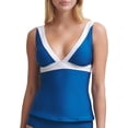 thumbnail image 4 of DKNY Women's Blue Color Block Removable Soft Cups Deep V Neck Adjustable Tankini Swimsuit Top L, 4 of 7