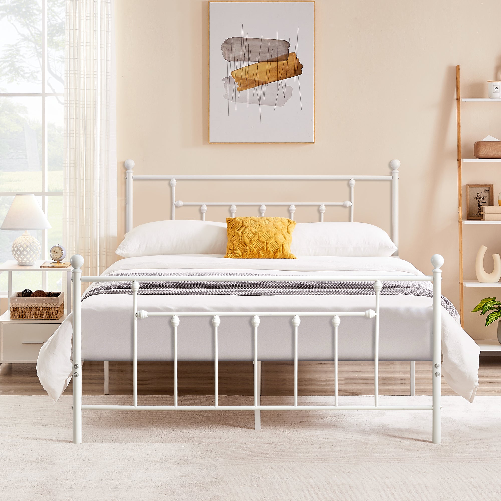 VECELO Queen Size Metal Platform Bed Frame with Victorian Headboard and