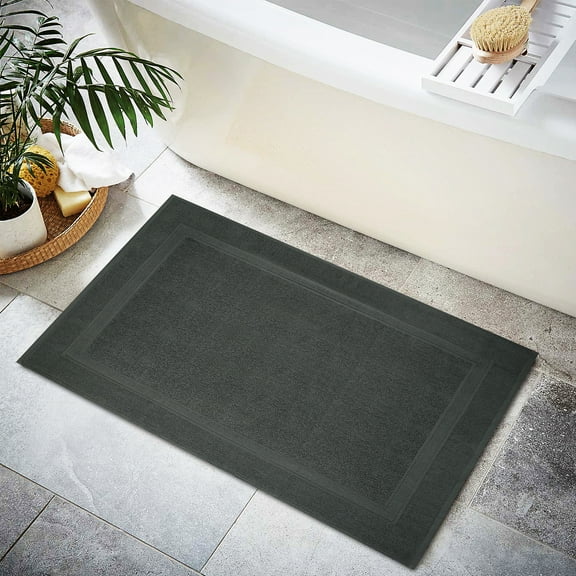 Premium Cotton Banded Dark Grey Bath Mats Pack of 2, 22x34 inches [Not a Bathroom Rug] - Infinitee Xclusives