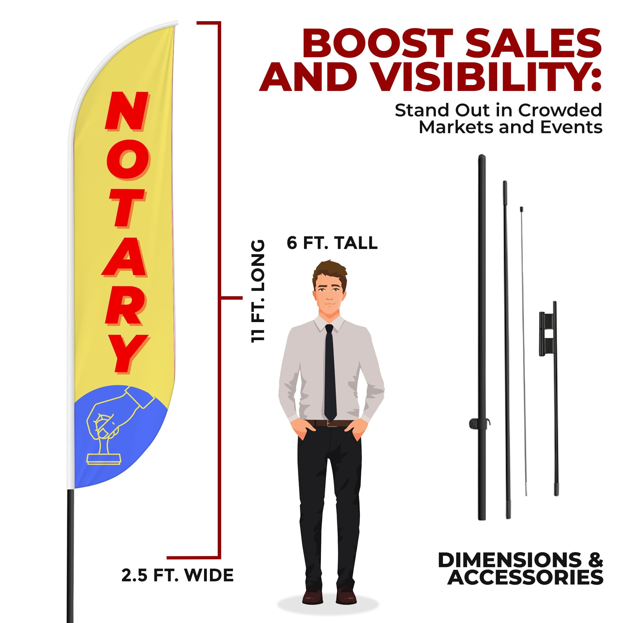 Notary Sign feather flag Pole Mount for Outdoor by Mavis Print | 15 FEET Long Polyester Outdoor Banner Flag Pole Kit for Easy Hang | HD Print Swooper Flag Pole Stand for Business Advertising