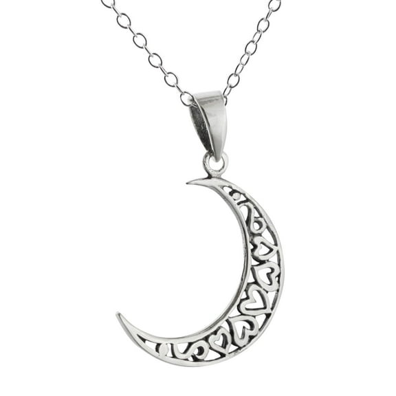 Sterling Silver Crescent Moon Charm Necklace, 18" Chain