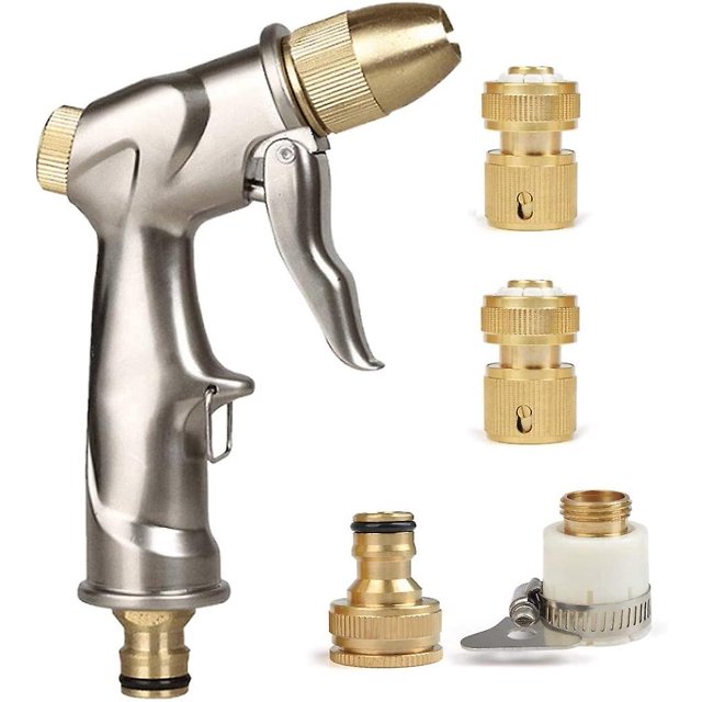 Pistola de riego para manguera de jardín con boquilla de latón, rociador de riego manual de aleación de zinc de alta presión para lavado de autos/riego de césped. Afortunado Sencillez