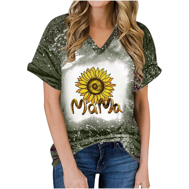 Birdeem Femmes Mode Imprimé Décontracté Col en V Manches Courtes T-Shirt Ample Blouse Hauts