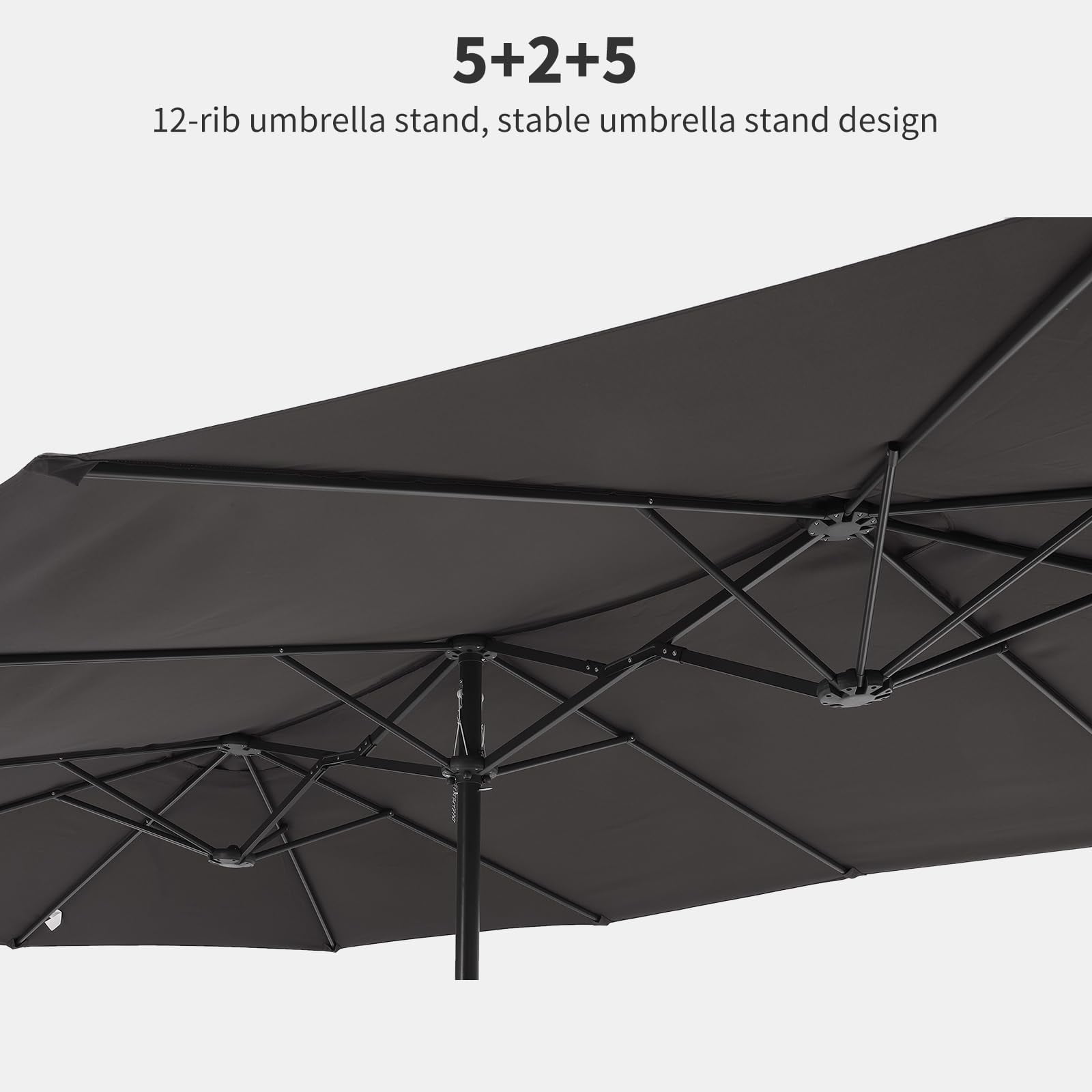 Emorefun Patio Umbrella with Base, 15FT Large Outdoor Umbrella with Crank Handle & 12 Strong Ribs for Garden, Backyard, Poolside, Dark Gray