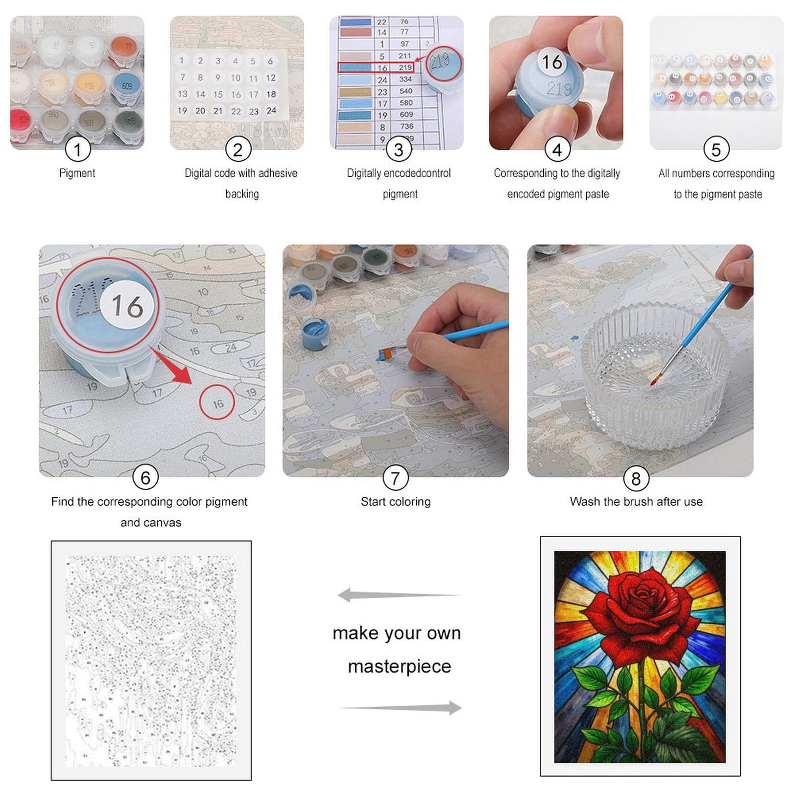 Paint By Numbers Kit for Adults Beginner - Stained Glass Rose Art Background DIY Canvas Painting Kits for Adults, Frameless Paint By Number for Adults for Home Wall Decor 16x20 Inch