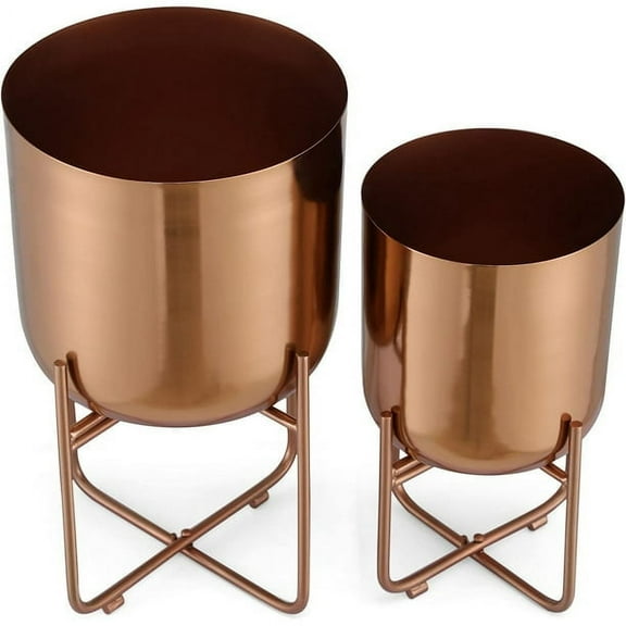 BIRDROCK HOME 2pc Planter w Folding Stand - Copper