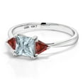 thumbnail image 3 of Gem Stone King 10K White Gold Sky Blue Aquamarine and Red Garnet 3 Stone Engagement Ring for Women (0.90 Cttw, Gemstone March Birthstone, Princess Center 5MM, Trillion 3.5MM, Size 8), 3 of 5