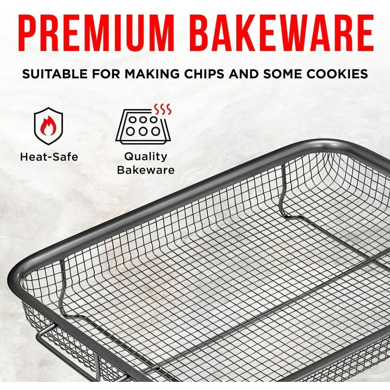 Air Fryer Crisping Basket & Tray Set for Oven, Crispy tray  Oven Baking  Tray w/ Elevated Mesh Crisping Grill Basket, Ceramic coating Healthy Cooking  PTFE/PFOA/PFOS FREE Extra-large (9.5x13, Gray) 
