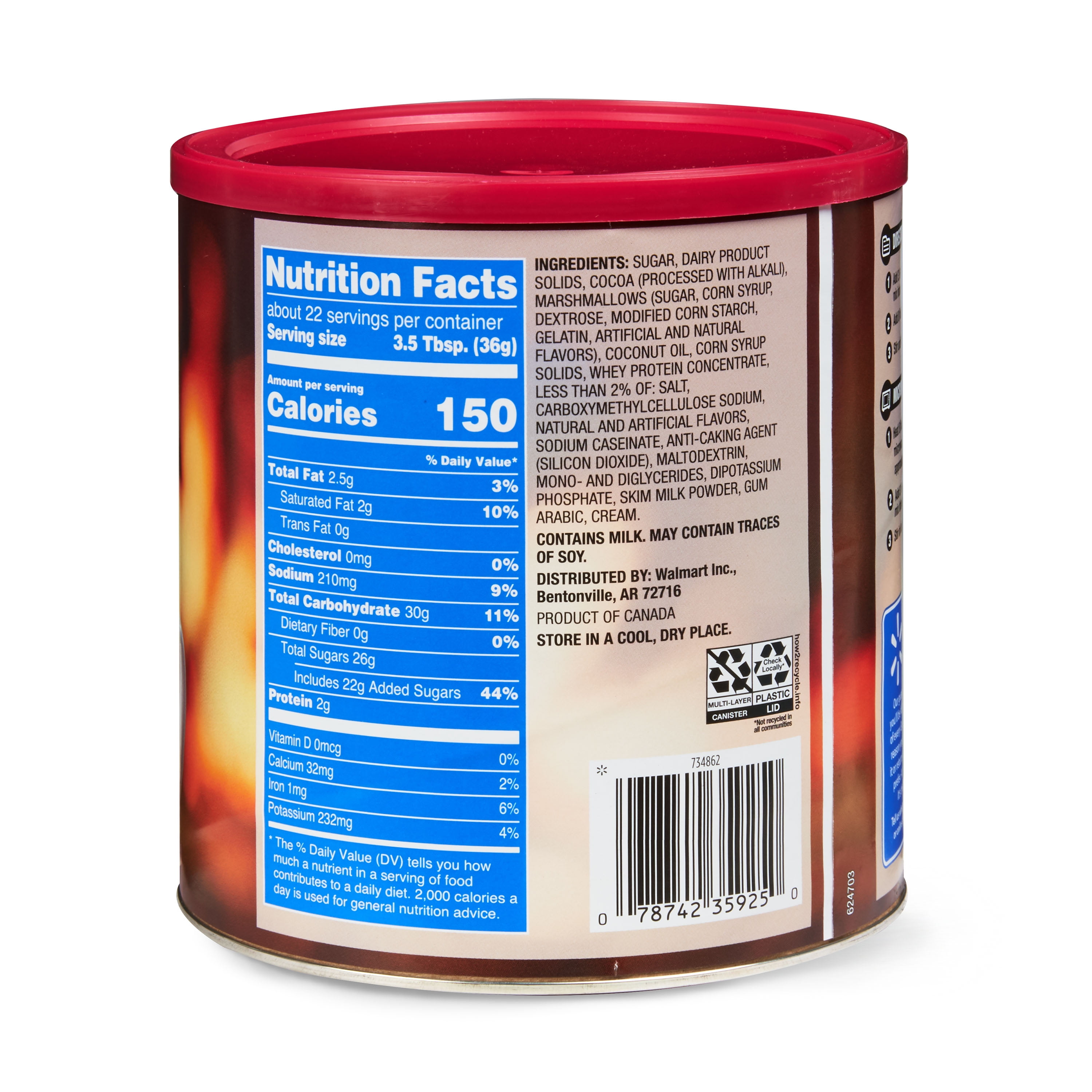 (3 pack) Great Value Milk Chocolate Hot Cocoa Drink Mix with Marshmallows, 27 oz Canister