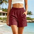 thumbnail image 5 of Cagogo Women's Elastic Waist Shorts with Pockets Casual Solid Loose Shorts Summer Beach Travel Lounge Trousers Fashion Clothes, Red 2XL, 5 of 6