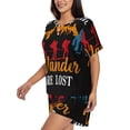thumbnail image 2 of Uemuo Not All Who Wander Are Lost Hiking Pattern Women's Short-Sleeved Pajama, Button-Front Loungewear, 2-Piece Summer Sleepwear, Elastic Drawstring Shorts-Medium, 2 of 7