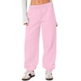 thumbnail image 4 of Women's Sweatpants High Waist Drawstring Sweat Pants Baggy Athletic Pants with Pockets Pink XL, 4 of 6