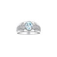 thumbnail image 1 of RYLOS Men's Rings 14K White Gold Ring Classic Designer Style 8X6MM Oval Gemstone & Diamond Ring Aquamarine Birthstone Rings For Men Size 9, 1 of 7