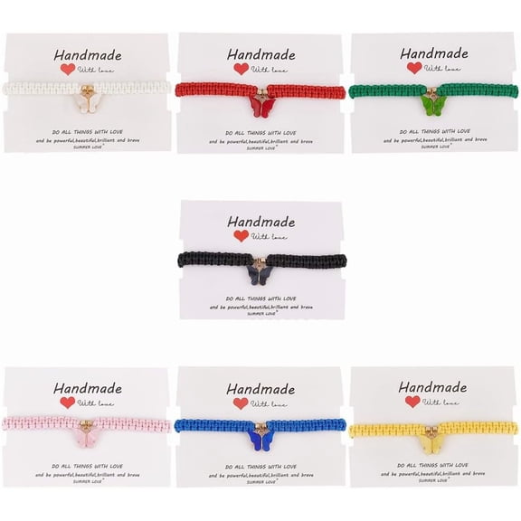 7pcs Handmade Butterfly Bracelets Adjustable BFF Friend Beaded String Strand Bracelets Multi Color Butterfly Bracelet Birthday Party Friendship Jewelry Gift for Women Multi-color