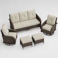 thumbnail image 4 of POTEBAN 5-Piece Outdoor Patio Furniture Set, PE Wicker 3-Seat Sofa, 2 Swivel Rocking Chairs, 2 Ottomans and 4-Inch Cushions, Brown/Beige, 4 of 8