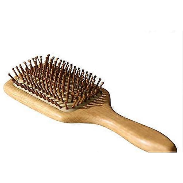 Cepillo de madera para el cabello con cojín de aire de roble, peine de masaje de dientes anchos para desenredar suavemente el cuero cabelludo.