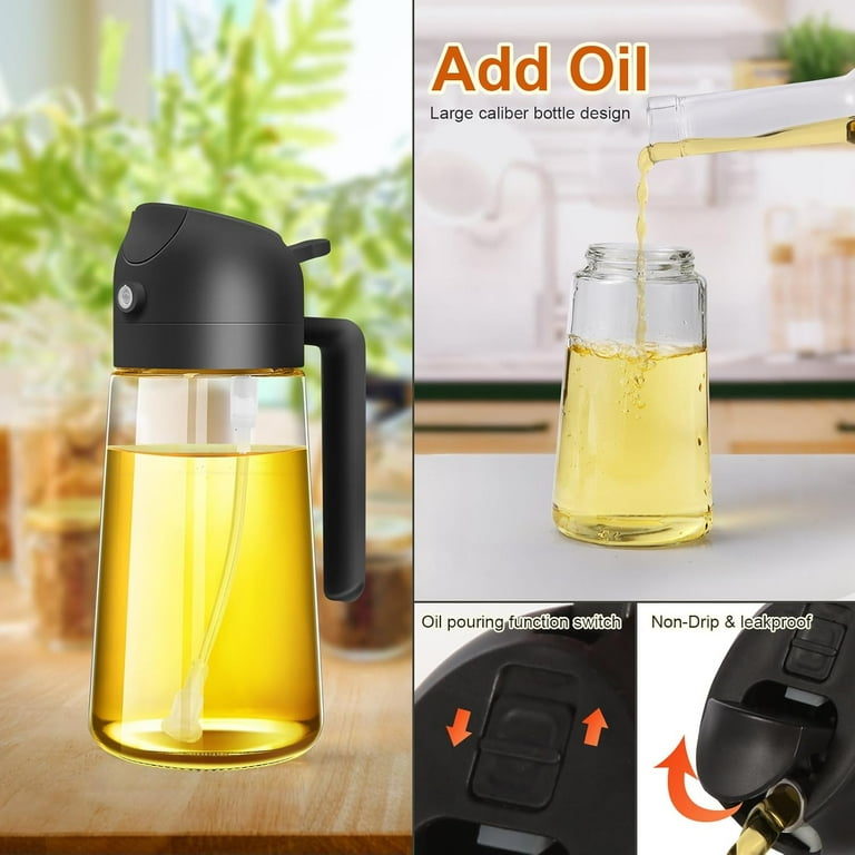 16oz Amber Glass Oil Dispenser Bottle With Sprayer & Pourer - UV Light Blocking For Olive Oil, Cooking, Salad, BBQ