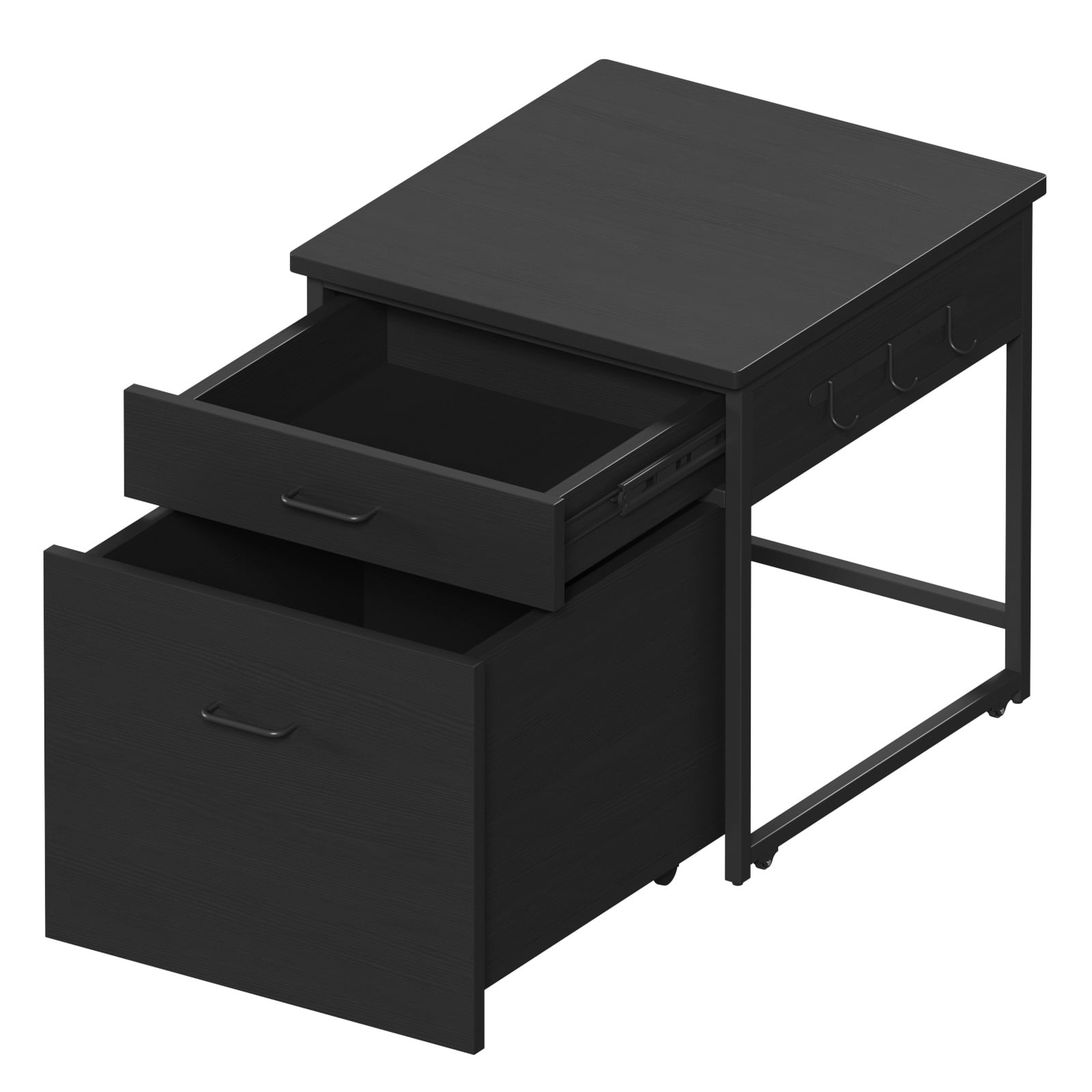 Advwin Heavy Duty Mini Fridge Stand with Storage, Mini Refrigerator Cart with Rolling Cabinet, Drawer & Lockable Wheels, Beverage Fridge Table for Dorm Home Office Bedroom, Black