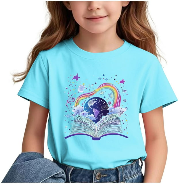 T-shirts Graphiques pour Fille à Manches Courtes, Col Ras du Cou, T-Shirts Décontractés d'Été, Hauts Mignons