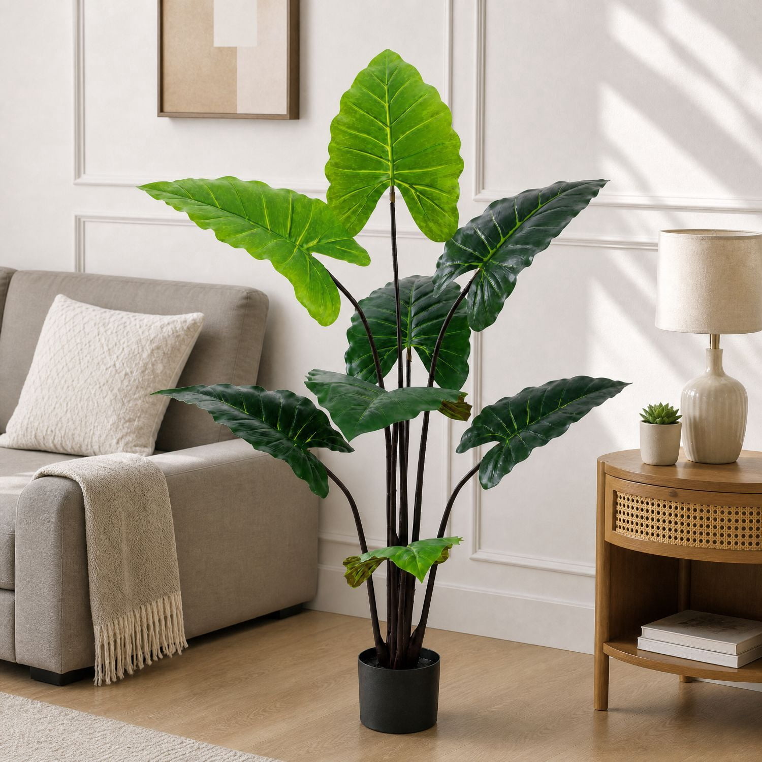 Easy4Home 4.3FT Artificial Plant Fake Caladium Plant Potted Indoor Faux Floor Plant for Home Office Decor, Green