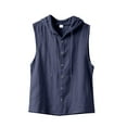 thumbnail image 3 of Bcfgryg Summer Men's Casual Sleeveless Hooded Shirt Linen Hooded Solid Color Breathable And Loose Top Lightweight Men's Jacket For Hiking Blue XXL, 3 of 3