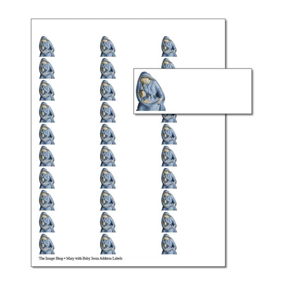 Mary With Baby Jesus Address Labels - 1" x 2-5/8" - 30 per Sheet - Total of 150 Labels (oalx907)