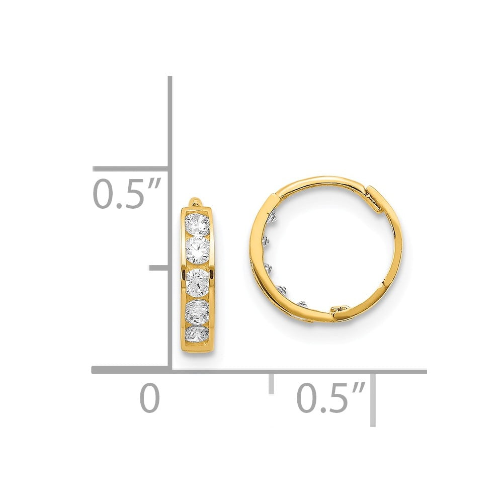 Real 14kt Yellow Gold Madi K CZ Hinged Hoop Earrings; for Adults and Teens; for Women and Men