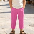 thumbnail image 6 of Lumosvexa Boys Cotton Linen Pants, Breathable Lightweight Loose Fit Spring Summer Daily Pants Hot Pink 4, 6 of 10