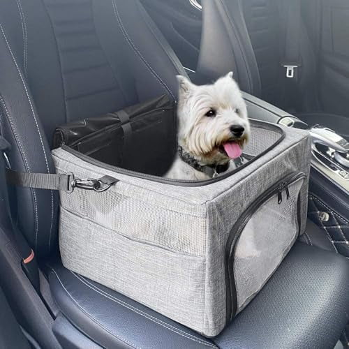 SlowTon Dog Booster Car Seat, Reinforce Metal Frame Safe Pet Car Seat with Seatbelt & Waterproof Pee Pad & Top Cover | Portable Collapsible Puppy Carrier Bag | for Small Medium Do