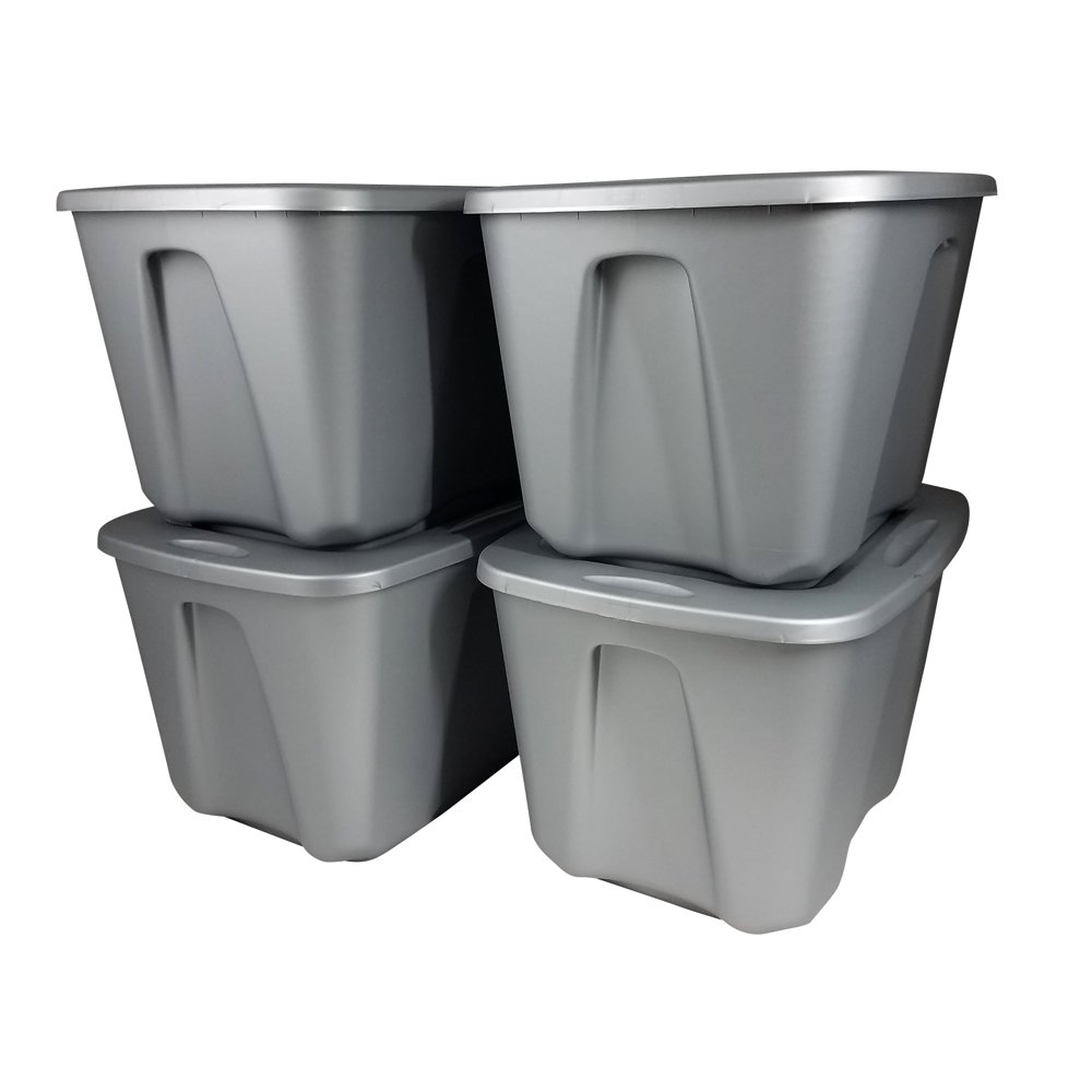 Homz 18 Gallon Storage Container, Titanium Silver, Set of 4 Walmart