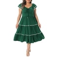 thumbnail image 2 of DARING DIVA Women's Plus Women's Boho Dress Ruffled Sweetheart Neck 1X Dark Green, 2 of 6