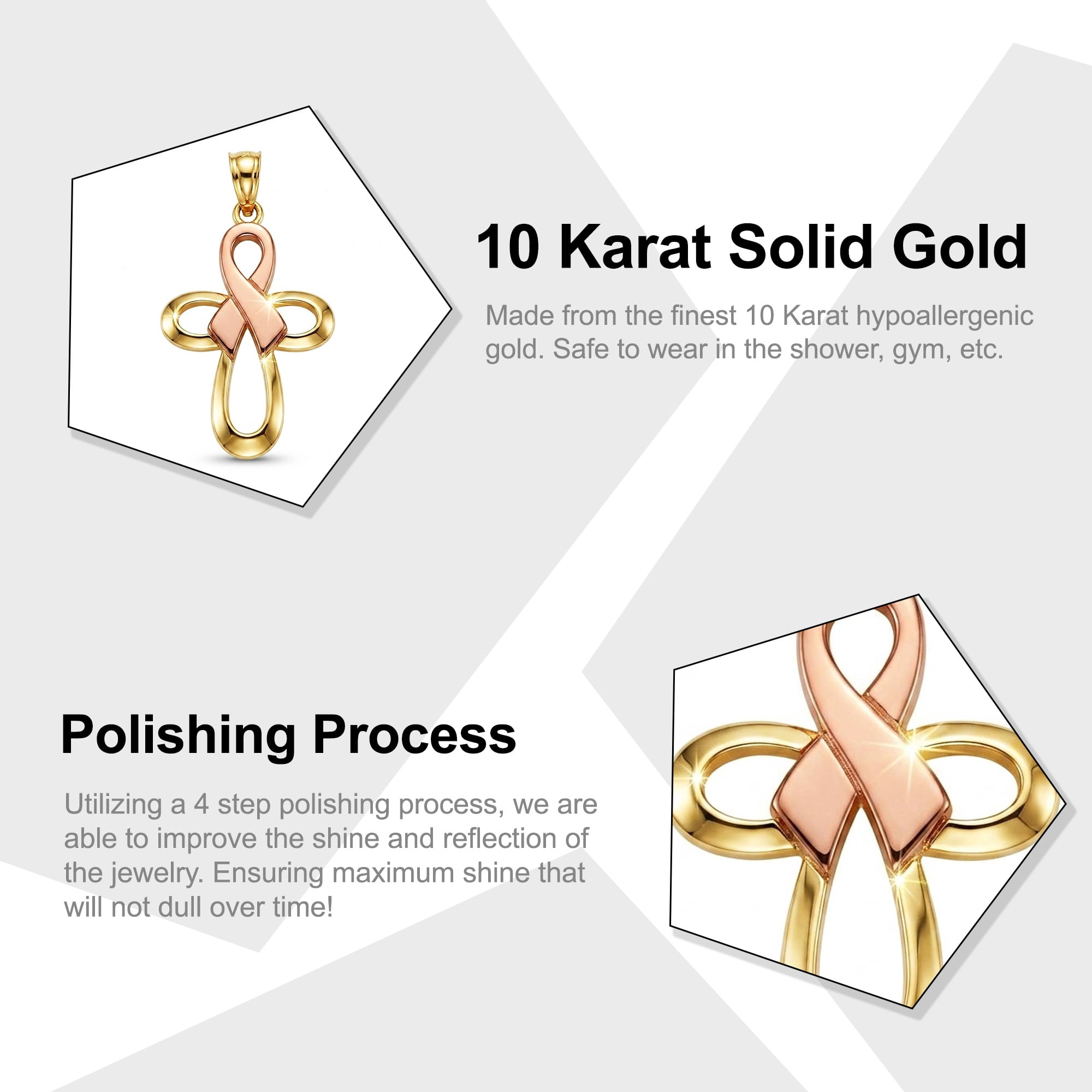 Charm America - Gold Pink Ribbon Cross Charm - 10 Karat Solid Gold