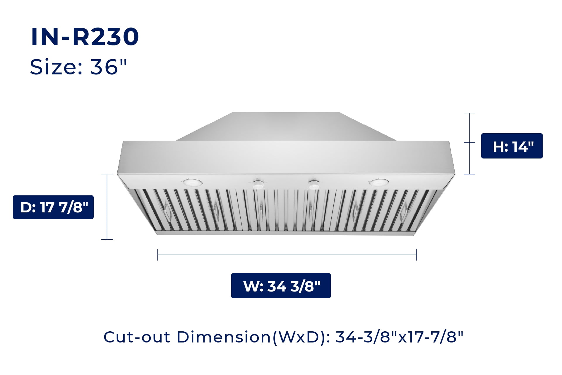 Hauslane Range Hood Insert 36 inch,Stainless Steel Built-In Range Hood with 3-SPEED Dual Control Knobs,Dishwasher-safe baffle filters,GU10 LED bulbs,6" Round Duct for Vented or Ductless