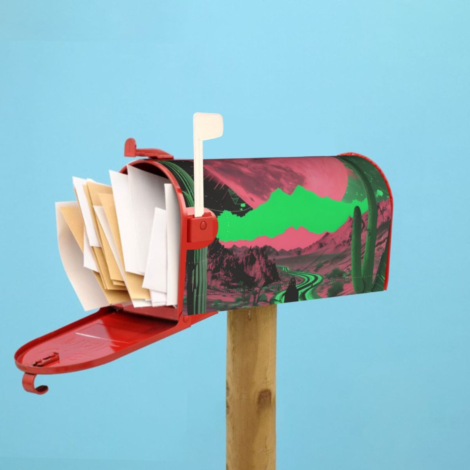 Logiee Neon Desert Moon Print Post Letter Box Wrap Decor, Mailbox Cover Suitable for Standard Mailbox and Large Size Mailbox,Outdoor Yard Decoration-25.5x21 in
