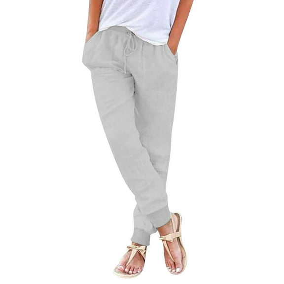KALE Cotton Pants for Women Scrub Womens Elastic Waist Casual Trousers With Pockets Womens Pants Grey