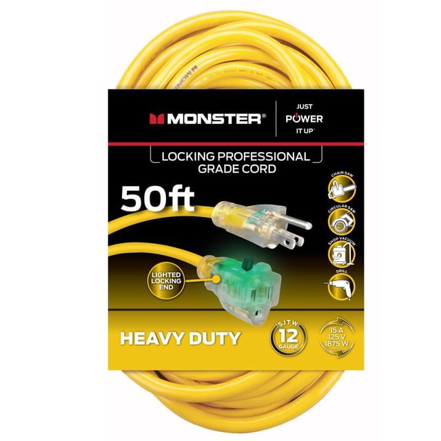 Cable de extensión Monster Just Power It Up 15 A 125 V 15 m amarillo