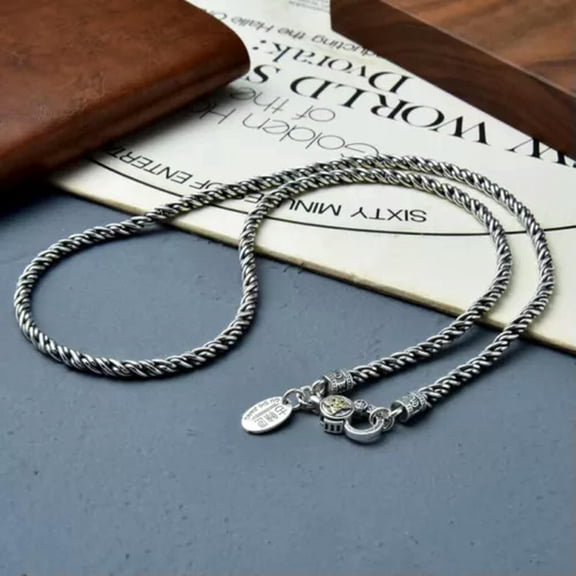 K-KED Pure 925 Sterling Silver Necklace Men's 4MM Twist Rope Link Chain 20-24inch -55cm/22inch-47-50g