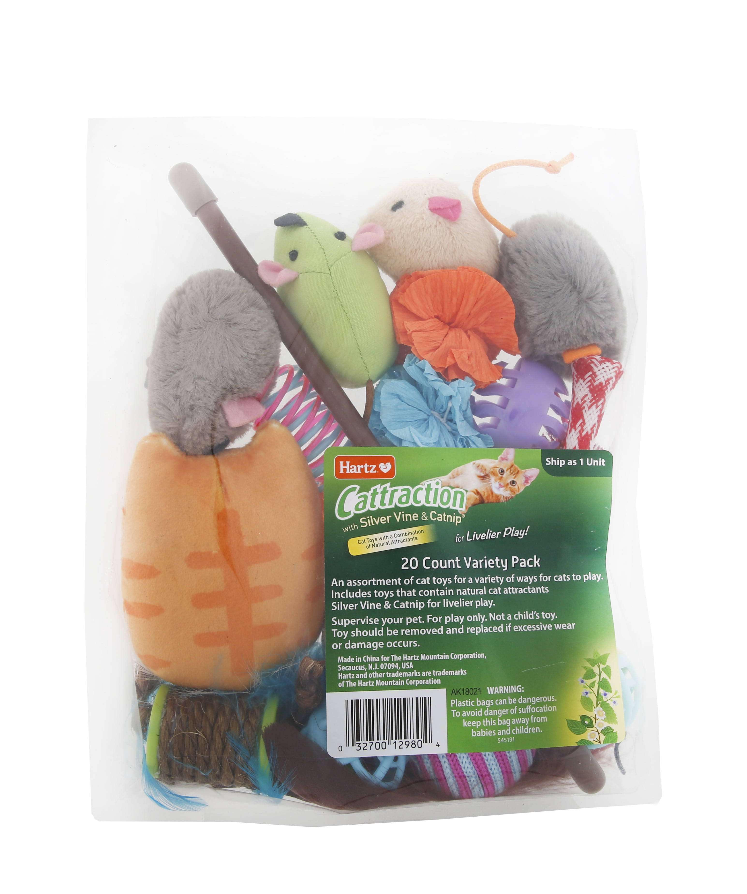 Hartz Cattraction Cat Toy Variety Pack with Silver Vine & Catnip, 20 Count